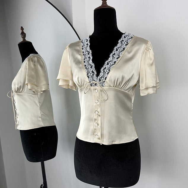 Greta Satin-Button-Bluse