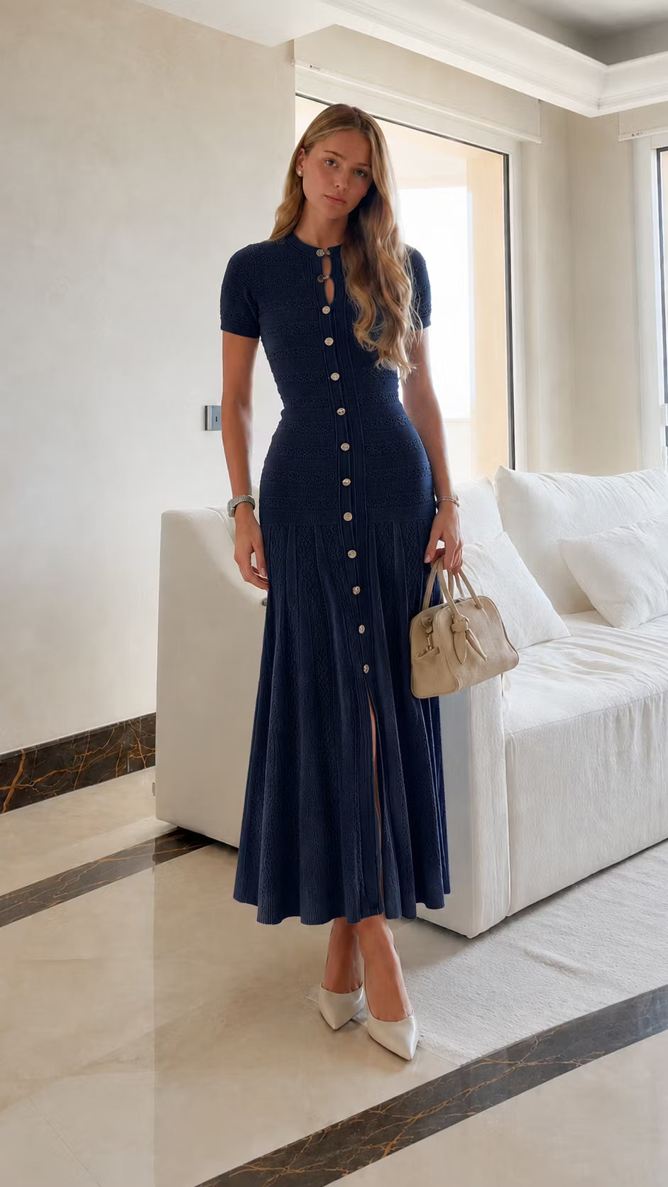 Milena Geripptes Strick-Midikleid