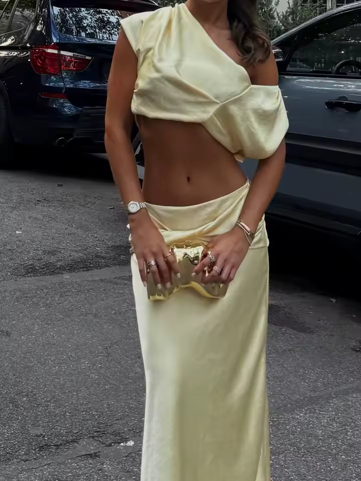 Miranda Satin Plissiertes Zweiteiler-Set
