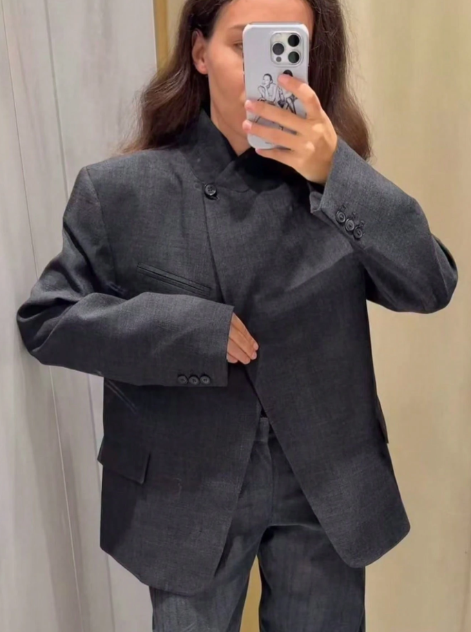 Melanie Karo-Blazer mit Stehkragen