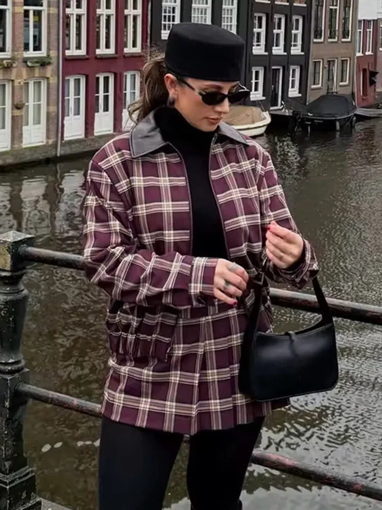 Denise Check Bomber Jacket Skort Set