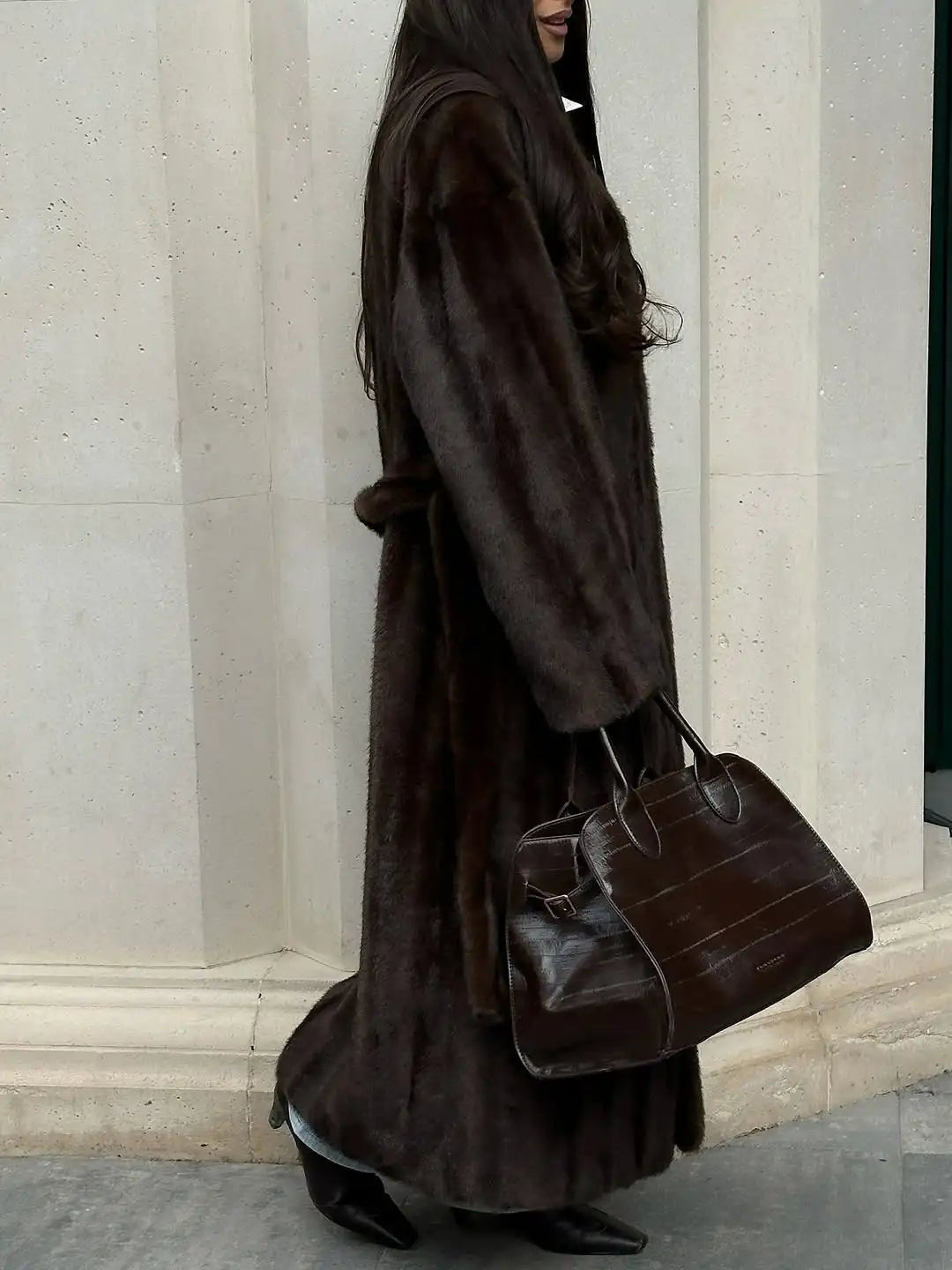 Suzy Faux Fur Maxi Coat for Women - Casual Winter Coat with Belt, Long Fluffy Design 3