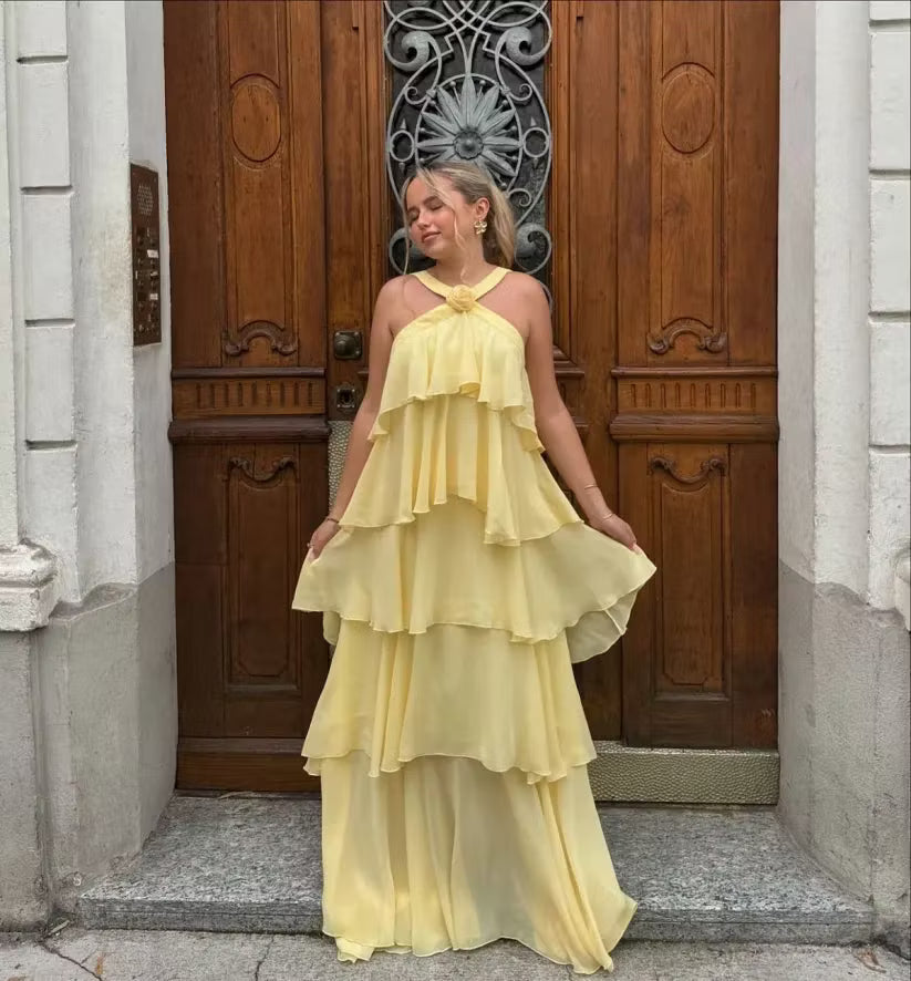 Jasmine Ruffle Backless Maxi Dress