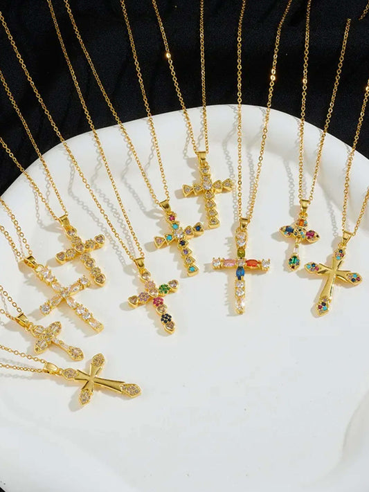 Lucy Zircon Cross Pendant Necklace