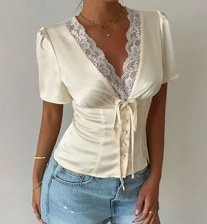 Greta Satin-Button-Bluse