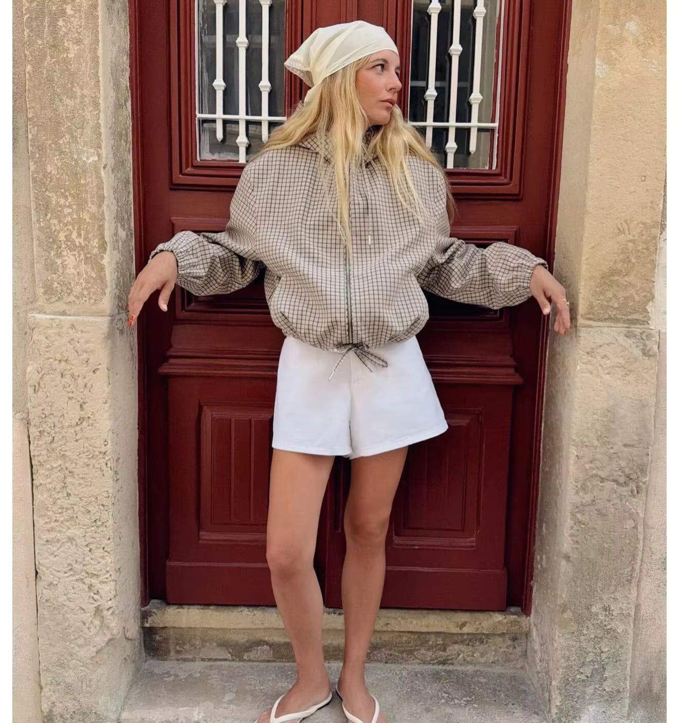 Ellie Kariertes Kurzjacke mit Kapuze