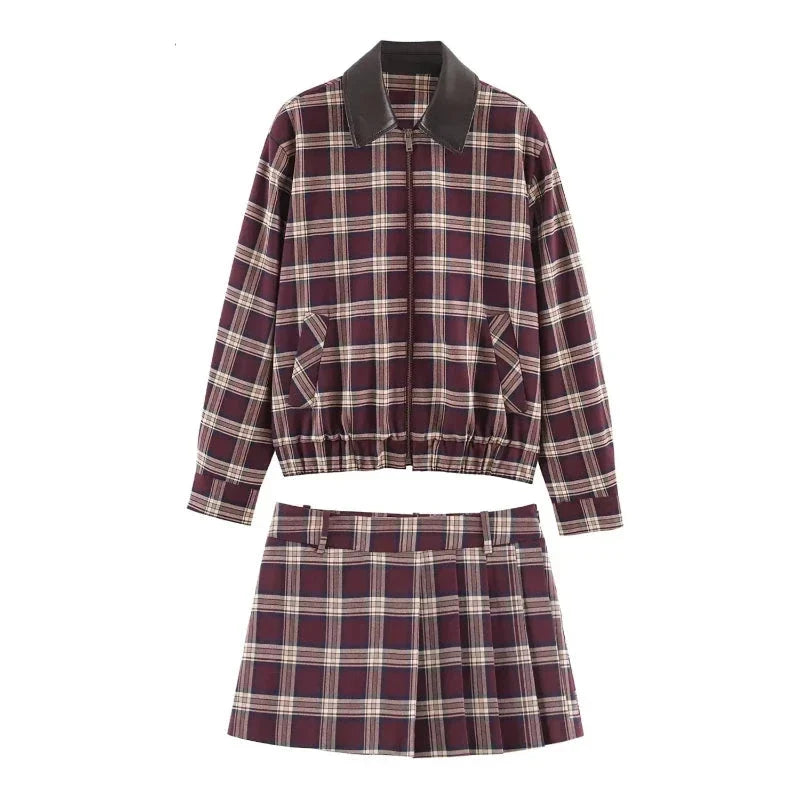 Denise Check Bomber Jacket Skort Set