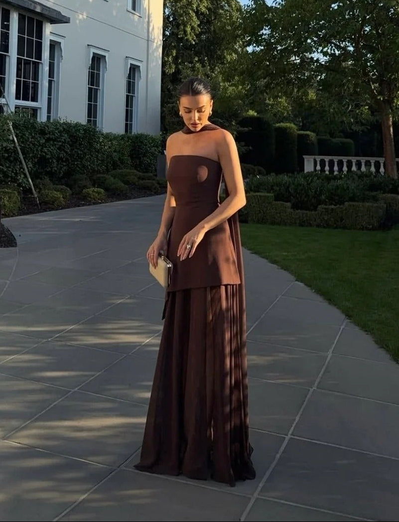 Sophia asymmetrisches transparentes Maxikleid