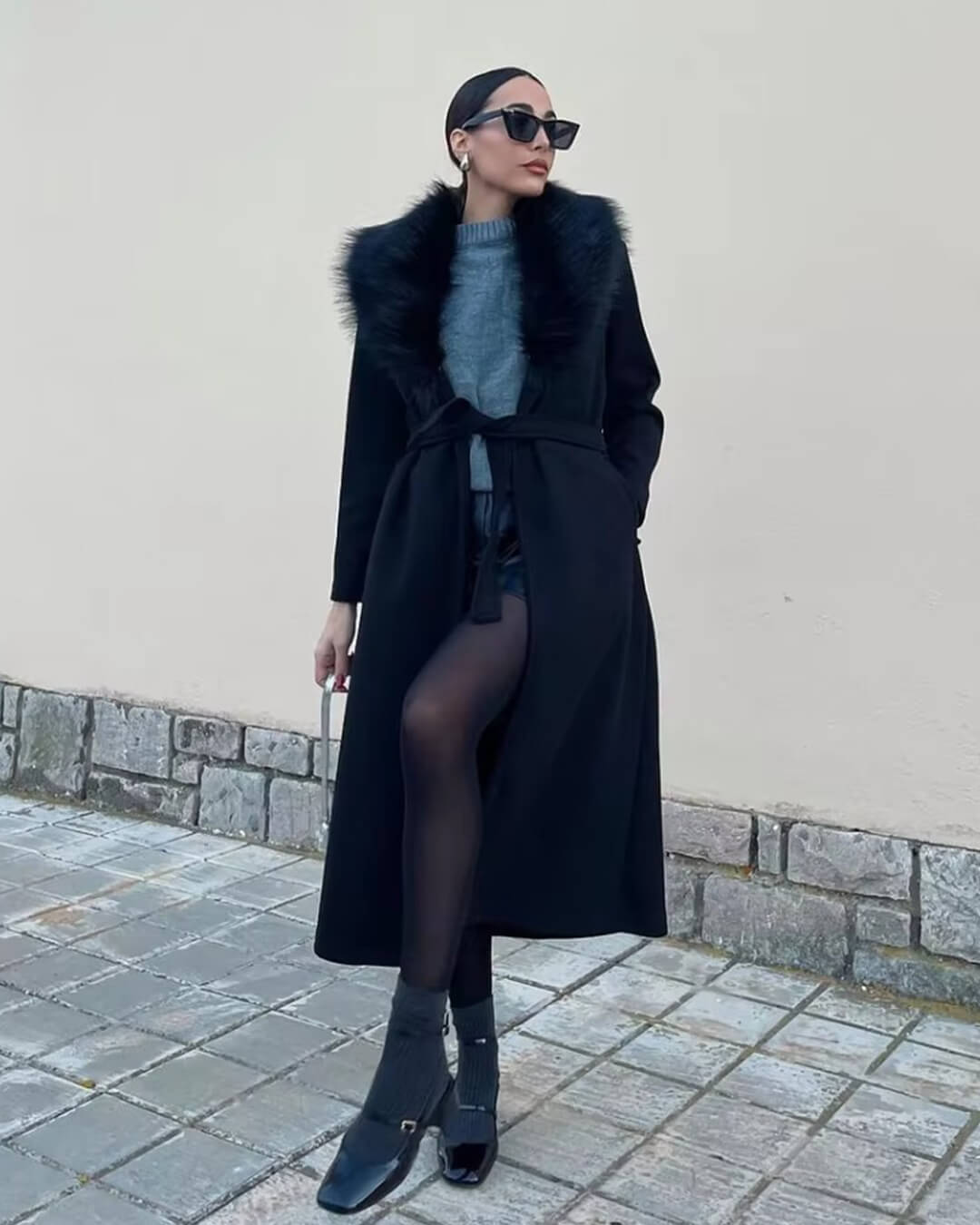 Lola Faux Fur Collar Maxi Coat