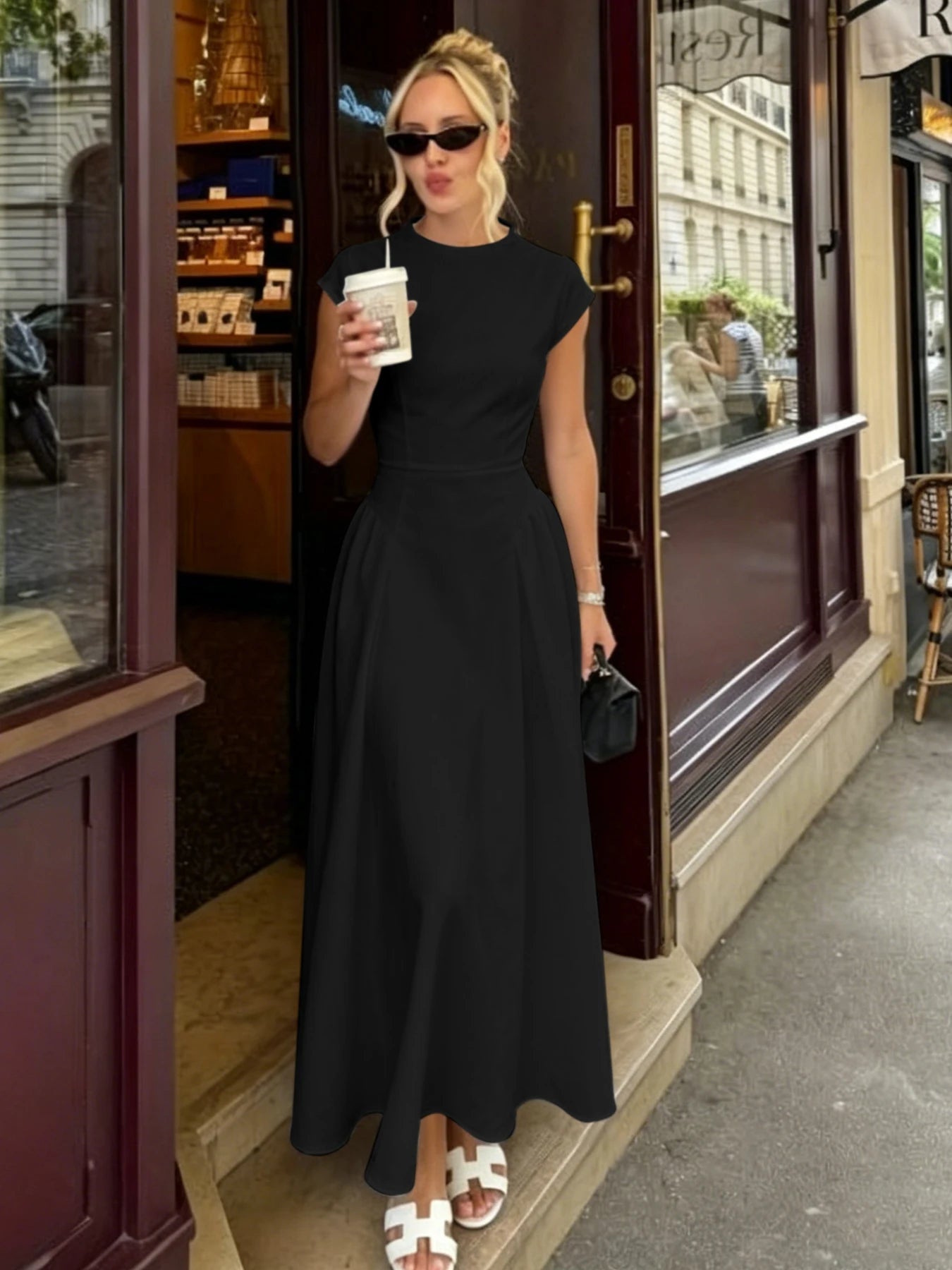 Sienna Flare Maxi Dress with Cap Sleeves