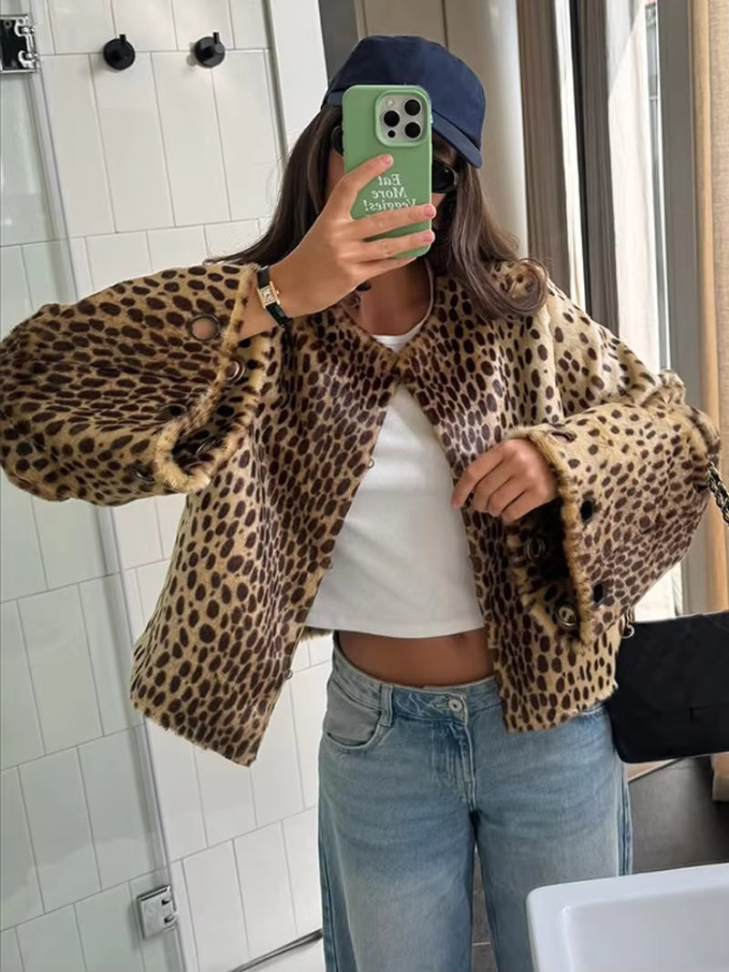 Katie Leopard Kunstfelljacke