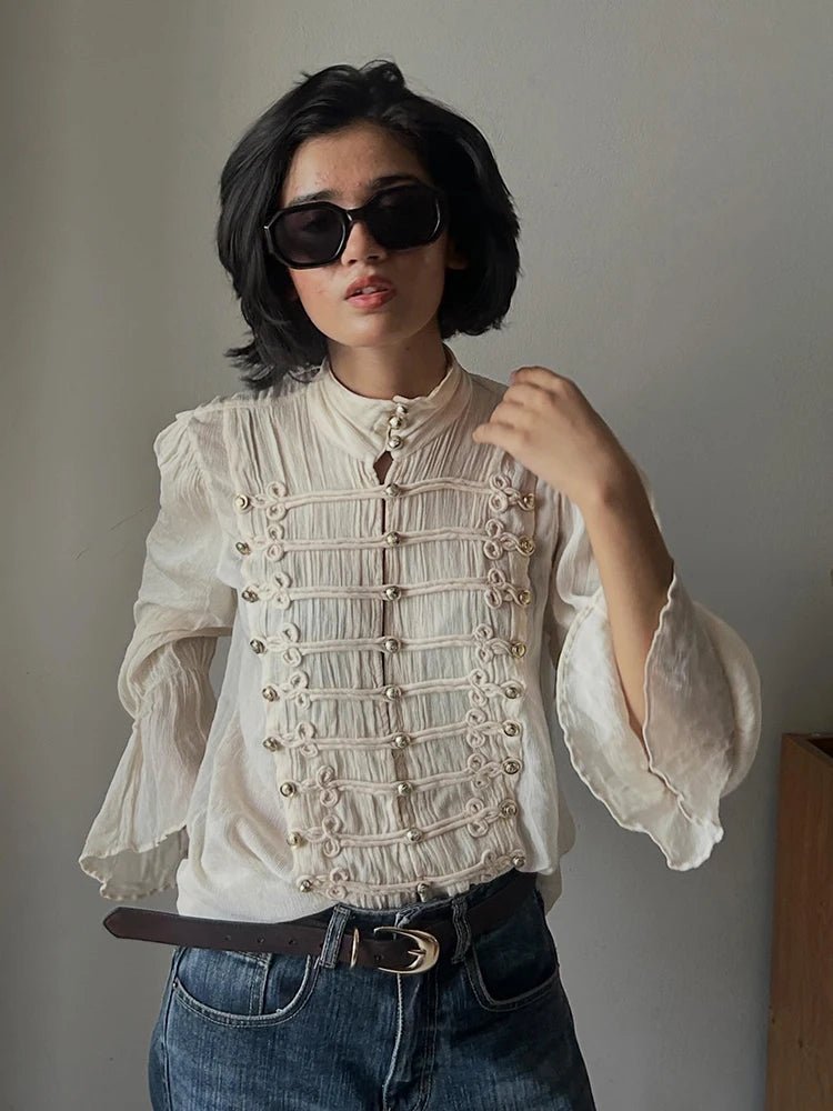 Miranda Vintage Blusen mit Stehkragen und Zierknöpfen