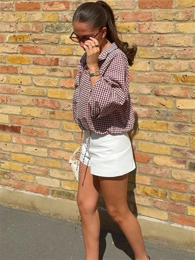 Mila Karierte Jacke mit Kordelzug und hohem Kragen