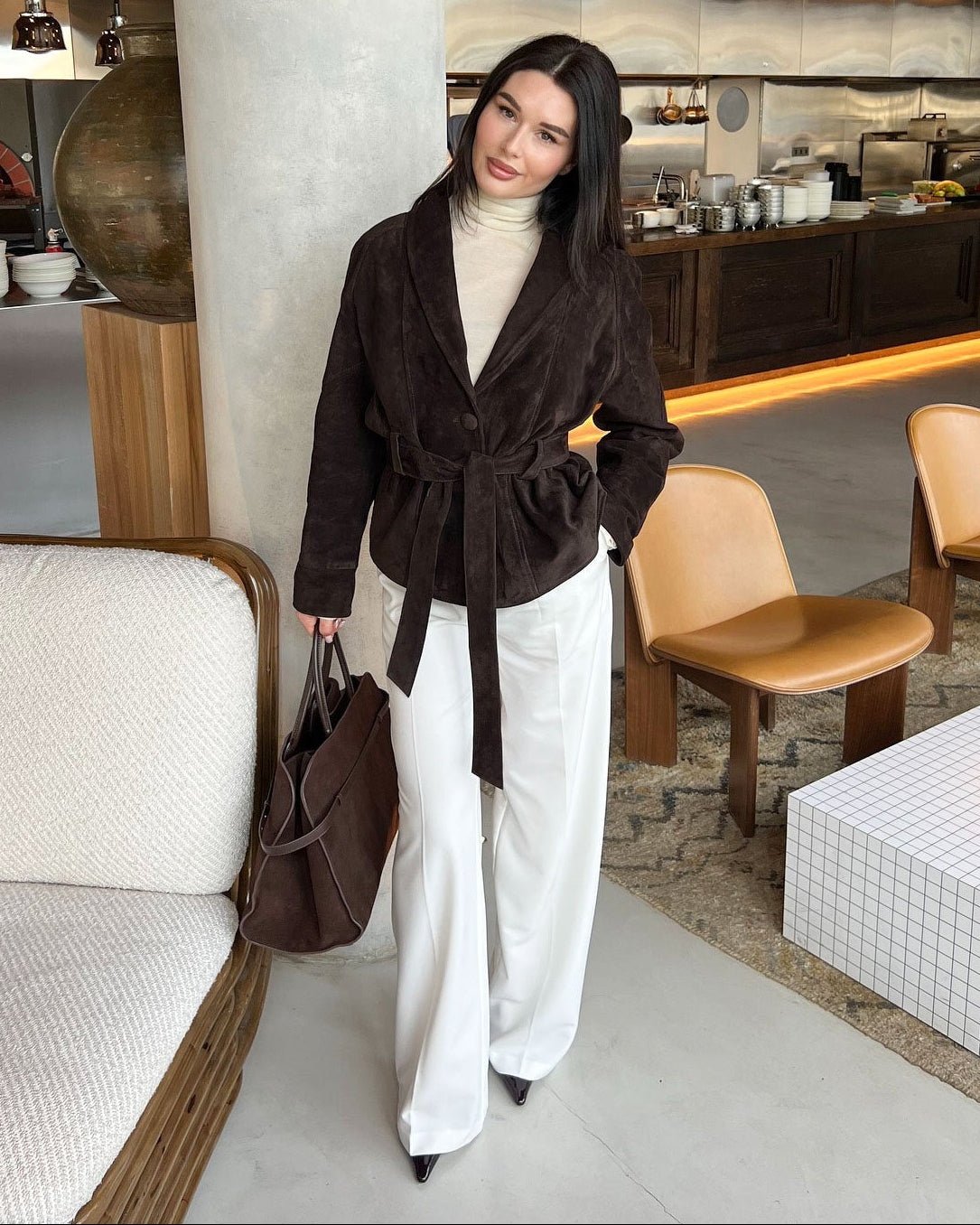 Annie Belted Suede Trench Coat