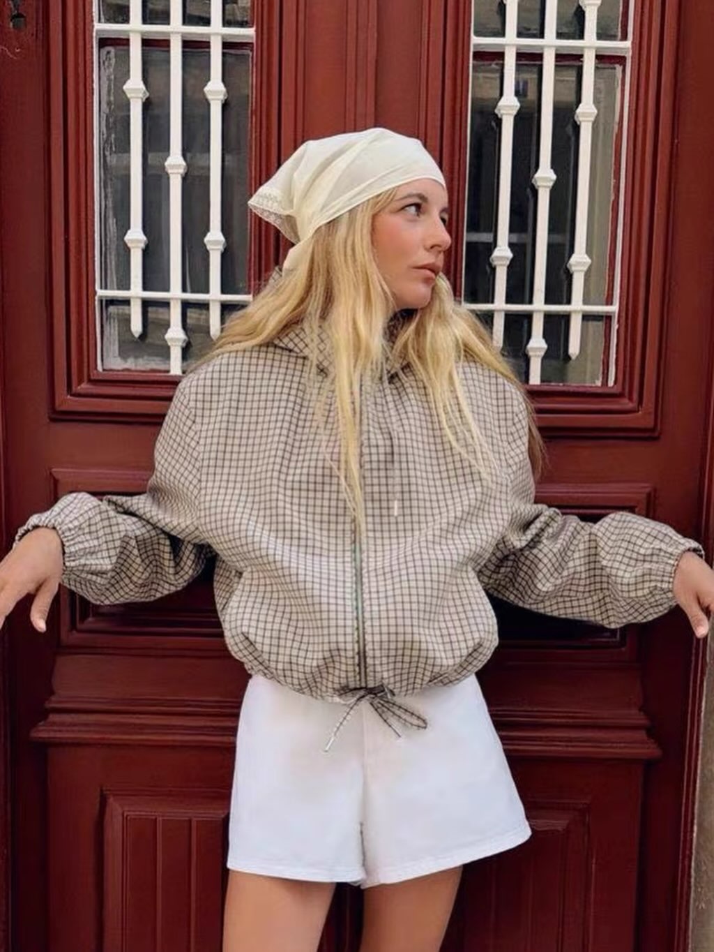 Ellie Kariertes Kurzjacke mit Kapuze