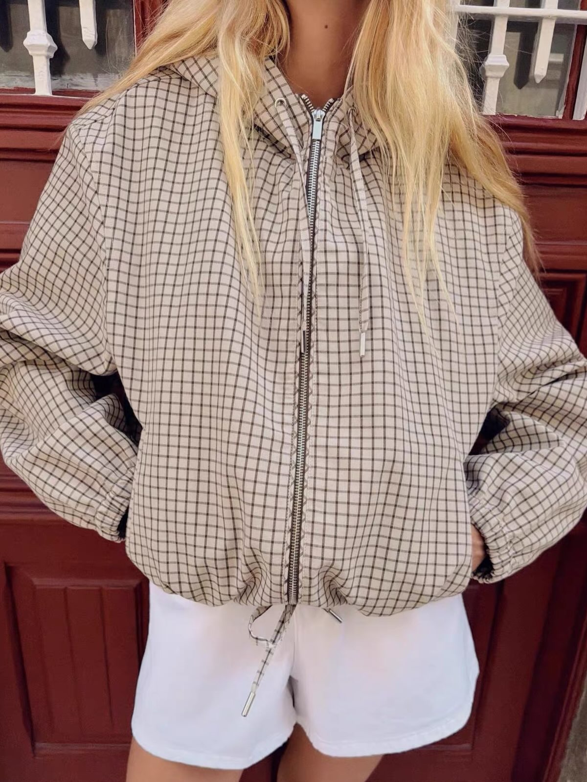 Ellie Kariertes Kurzjacke mit Kapuze
