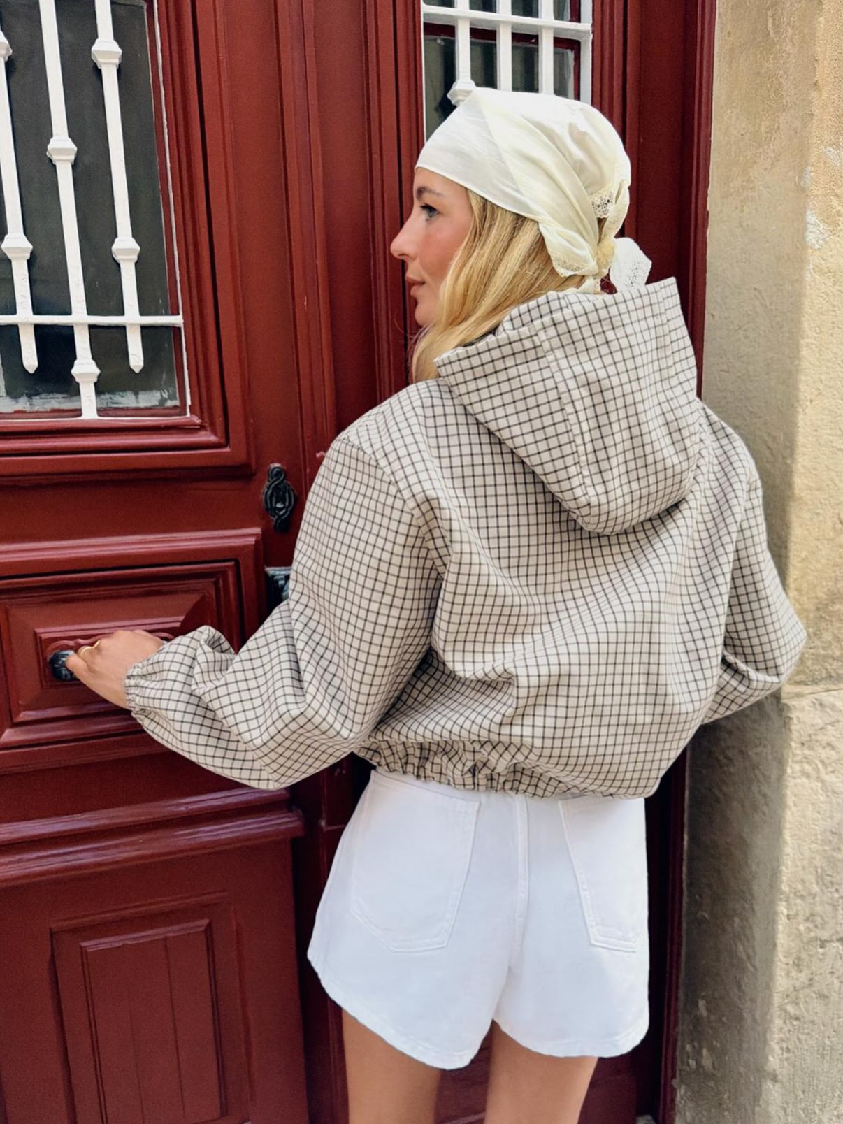 Ellie Kariertes Kurzjacke mit Kapuze