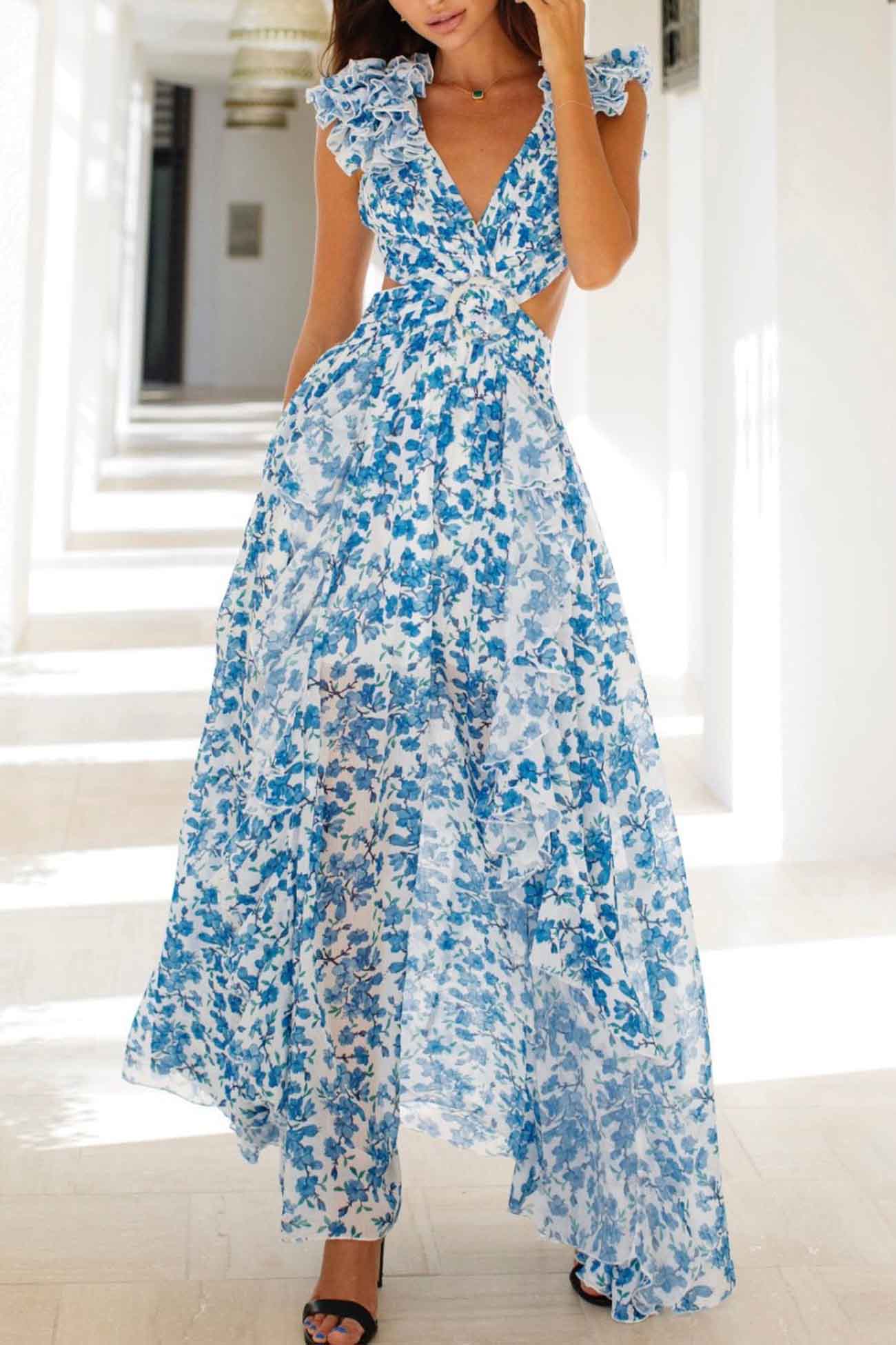 Katya Floral Maxi Kleid mit Rüschelärmeln