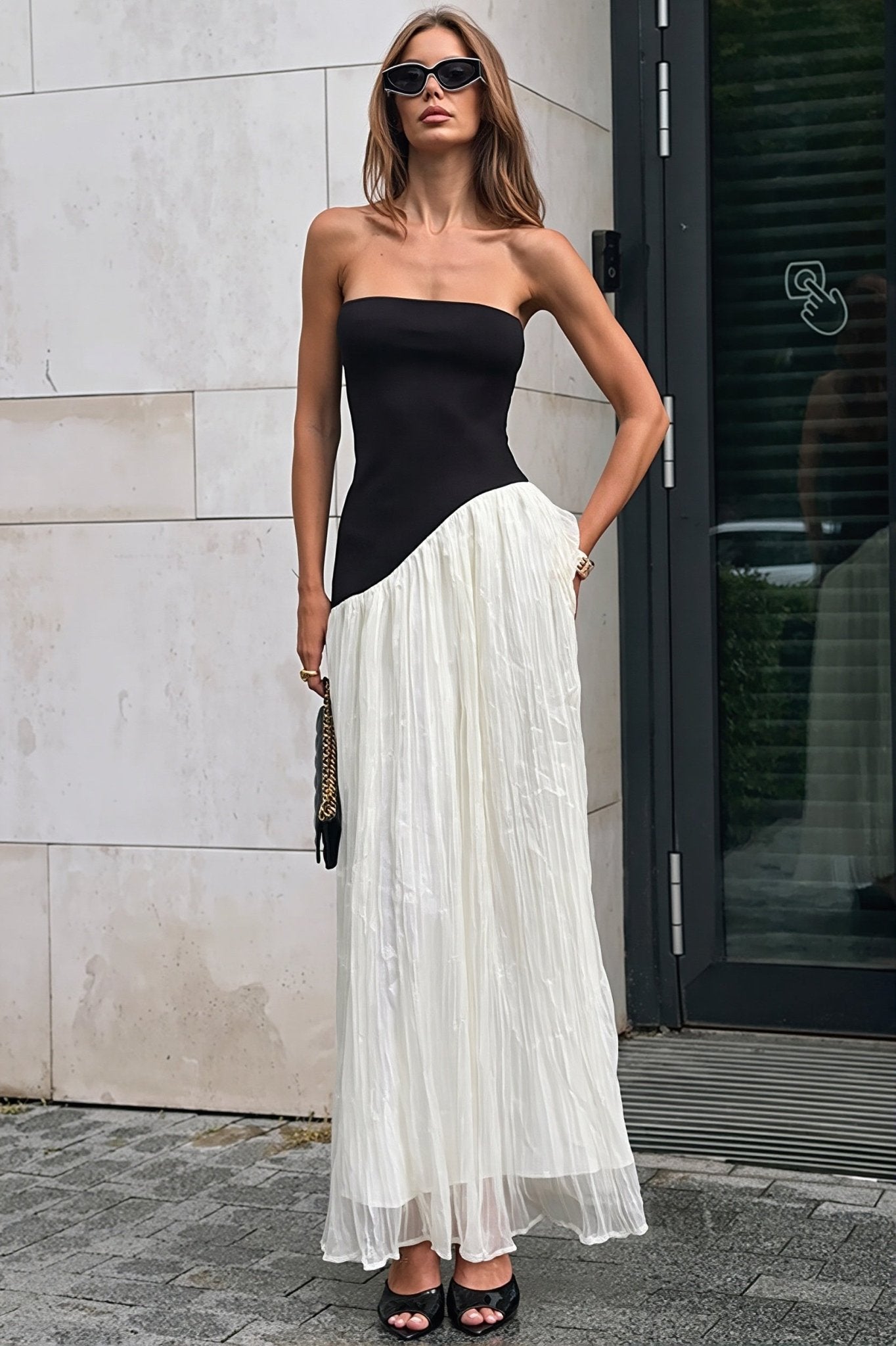 Tessa Kontrast Unregelmäßiges Maxi-Kleid