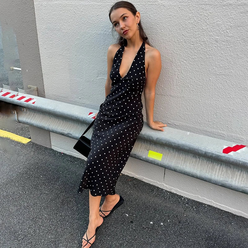Zoe Polka-Dot Neckholder-Midikleid