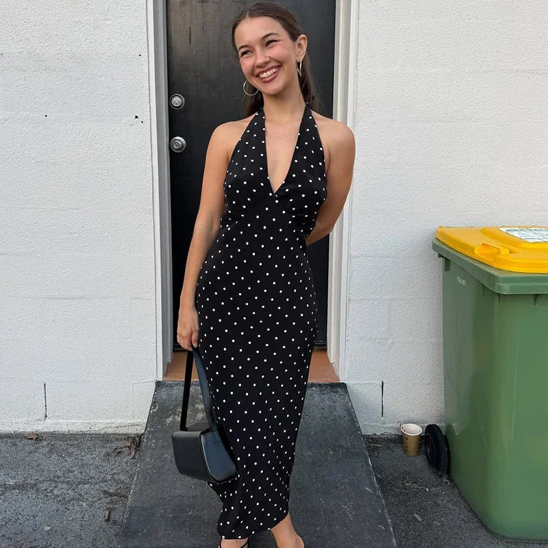 Zoe Polka-Dot Neckholder-Midikleid