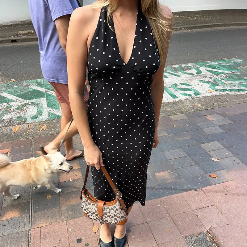Zoe Polka-Dot Neckholder-Midikleid