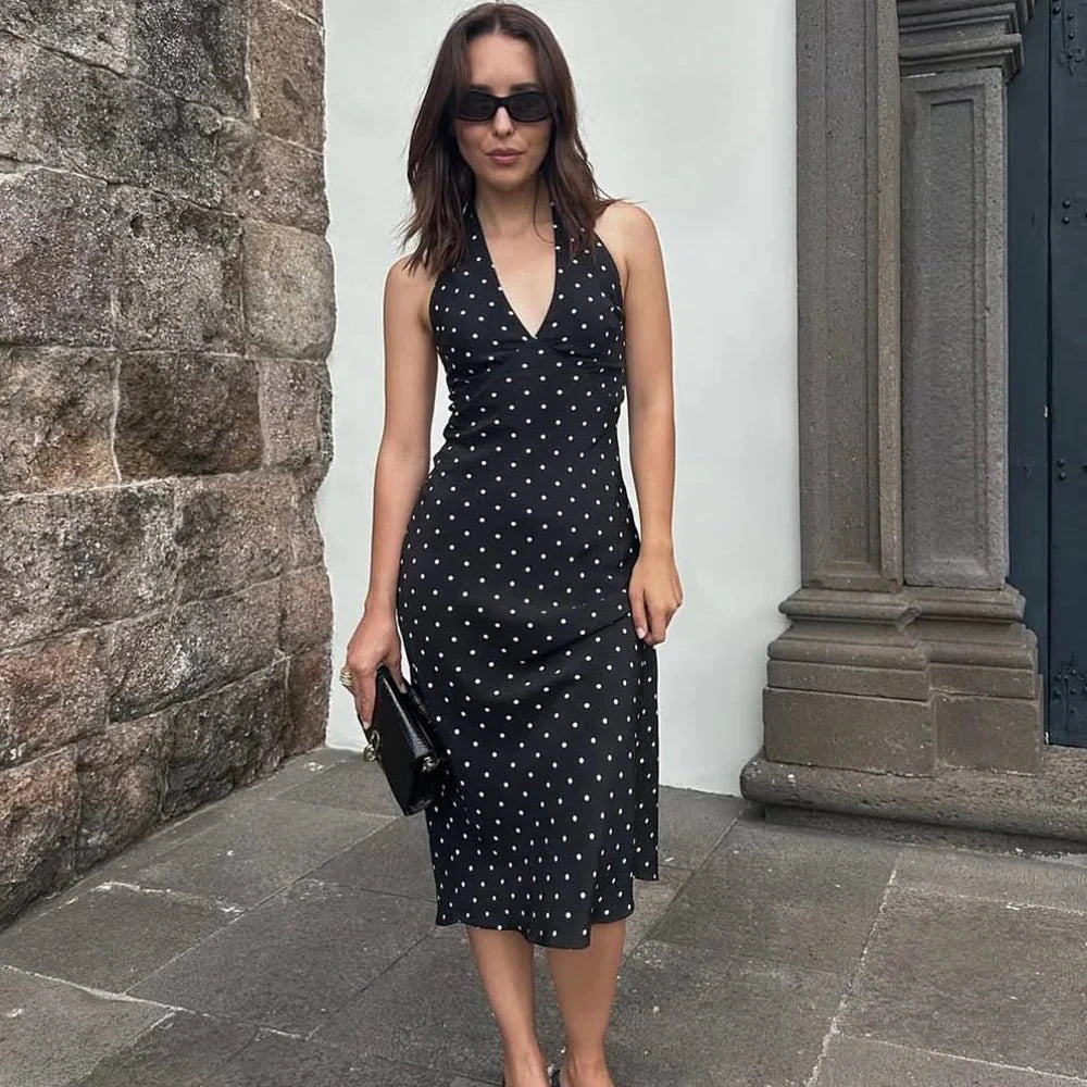 Zoe Polka-Dot Neckholder-Midikleid