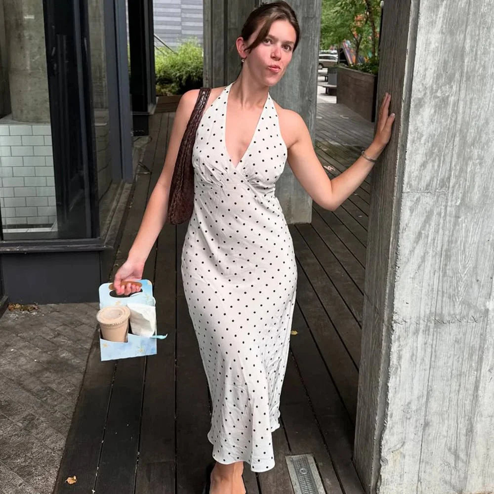 Zoe Polka-Dot Neckholder-Midikleid