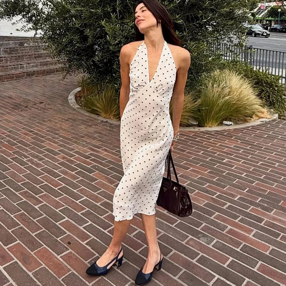 Zoe Polka-Dot Neckholder-Midikleid