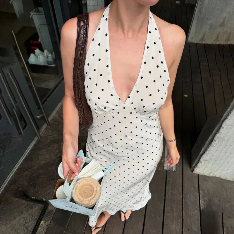 Zoe Polka-Dot Neckholder-Midikleid