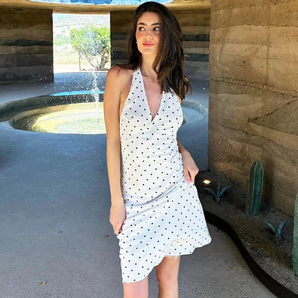 Zoe Polka-Dot Neckholder-Midikleid