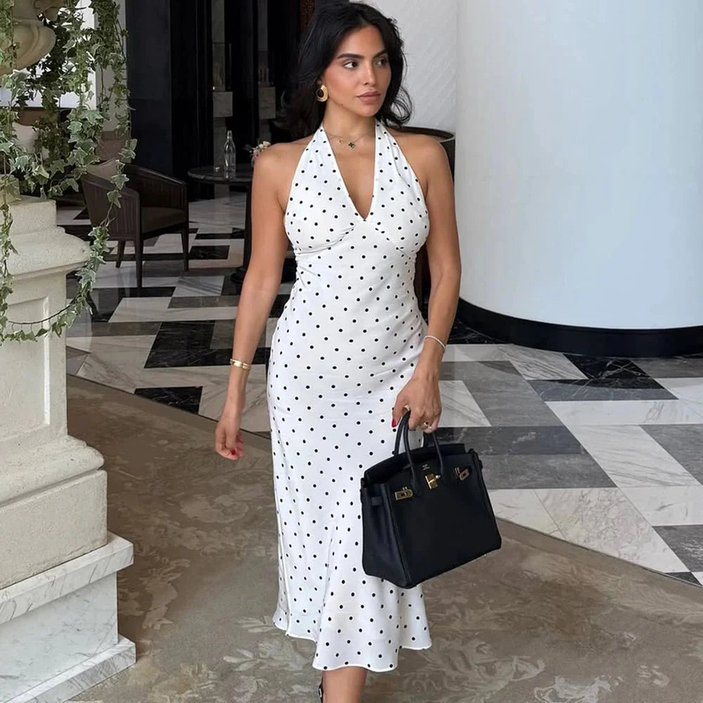 Zoe Polka-Dot Neckholder-Midikleid