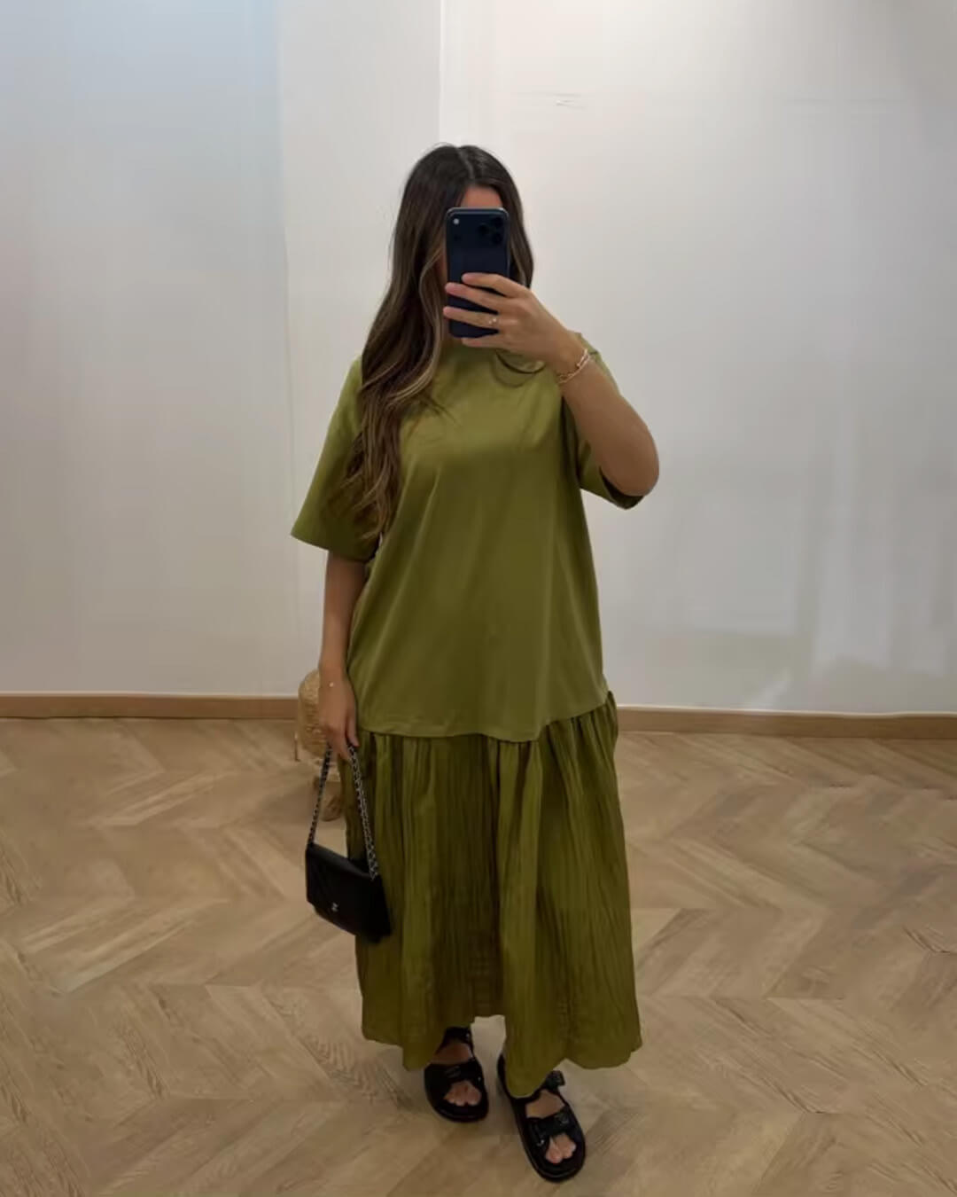 Amybeth Plissiertes Patchwork-Midikleid