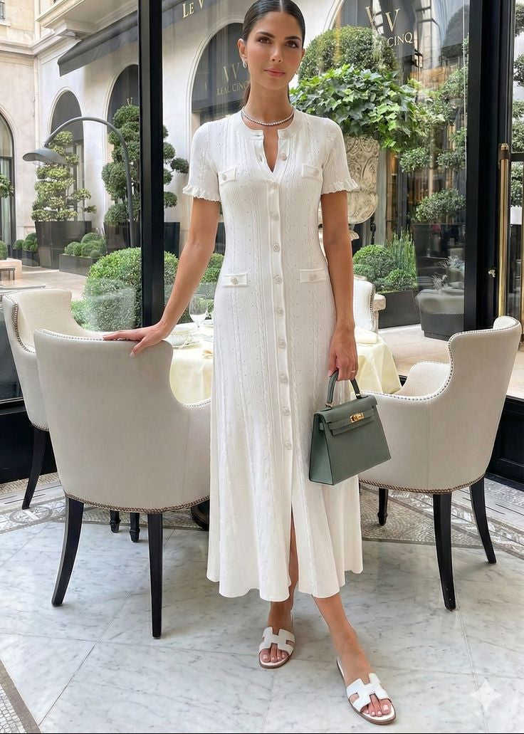 Margot Button-Front Knit Midi Dress