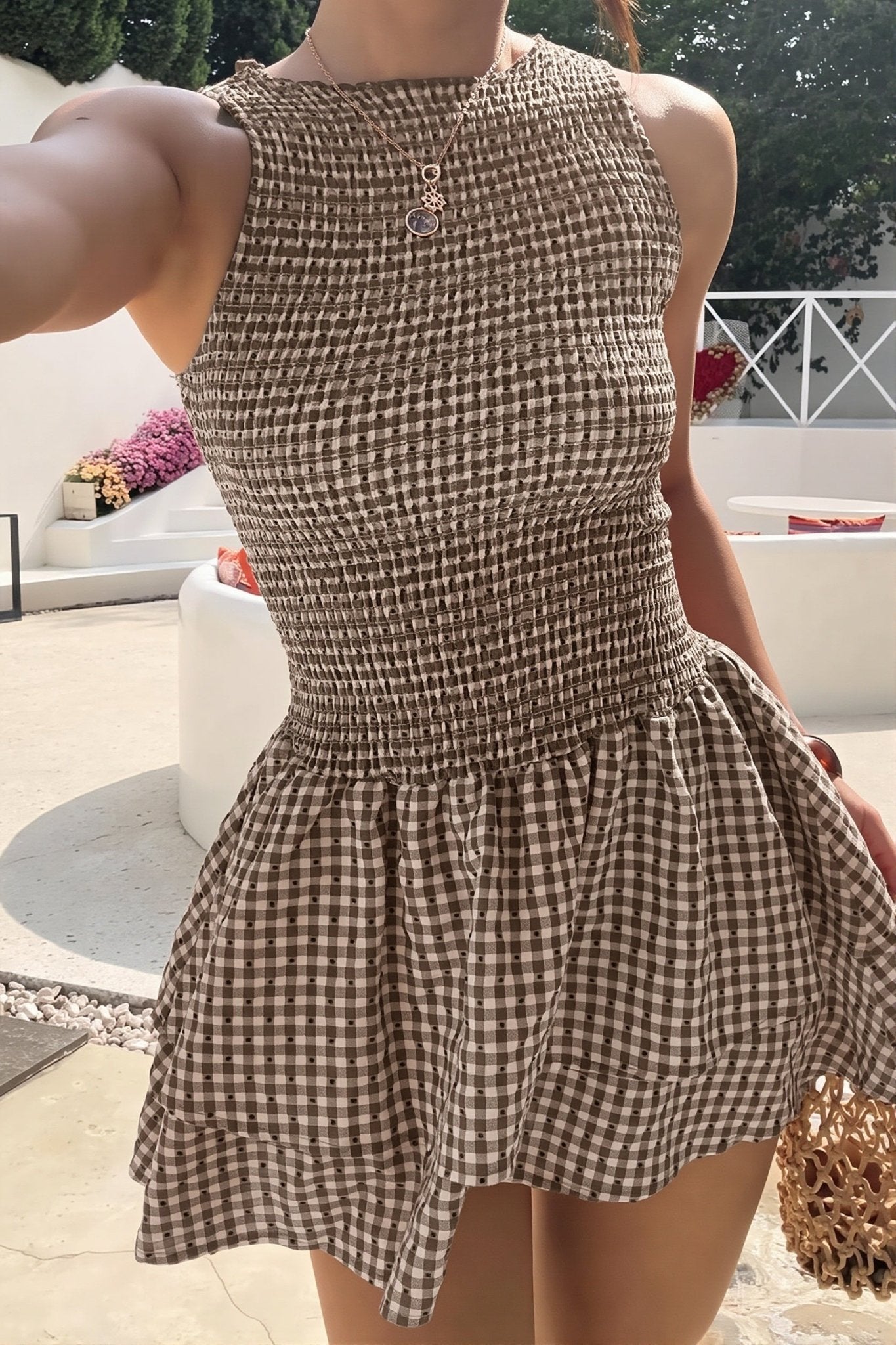 Linda Plaid Smocked Mini Dress