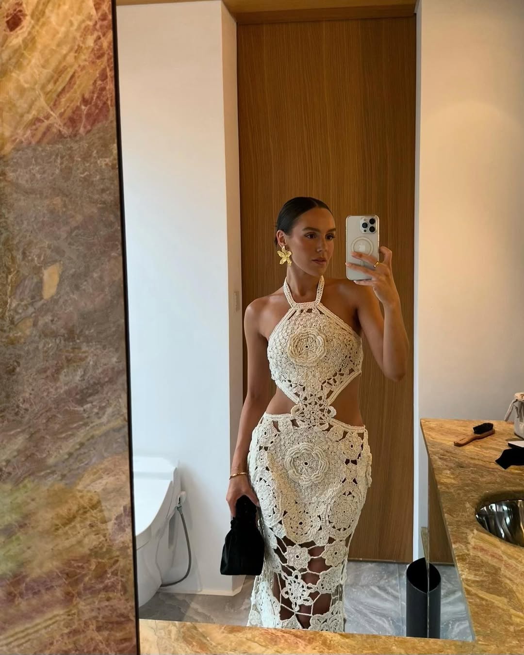 Svetlana transparente gehäkelte Maxikleid