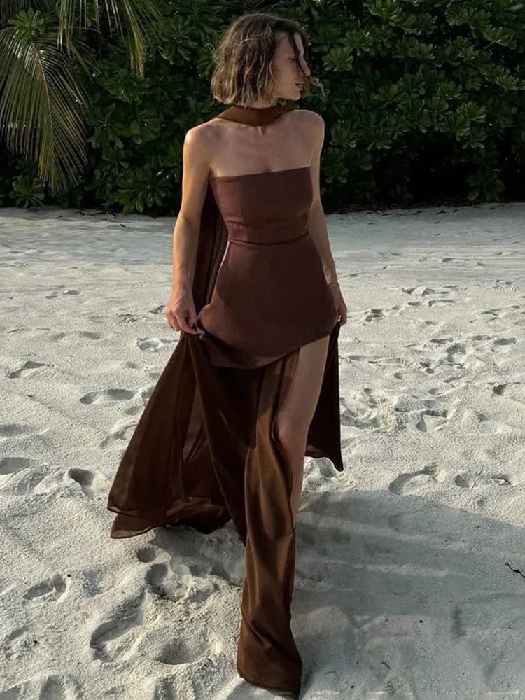 Valentina Mesh Trägerloses Maxikleid