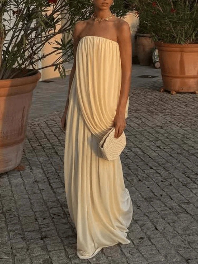 Erika Trägerloses Falten-Maxikleid