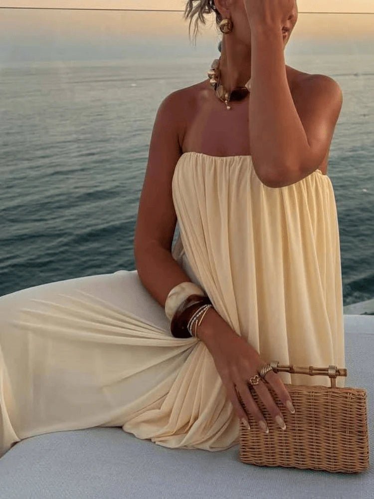 Erika Trägerloses Falten-Maxikleid