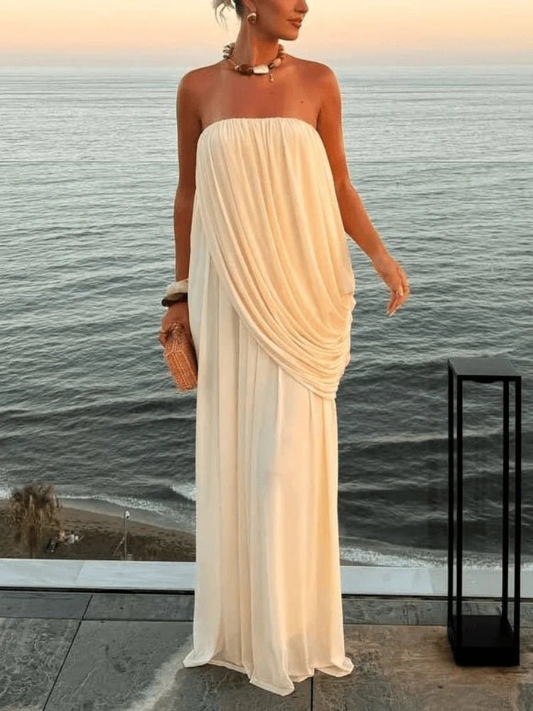 Erika Trägerloses Falten-Maxikleid