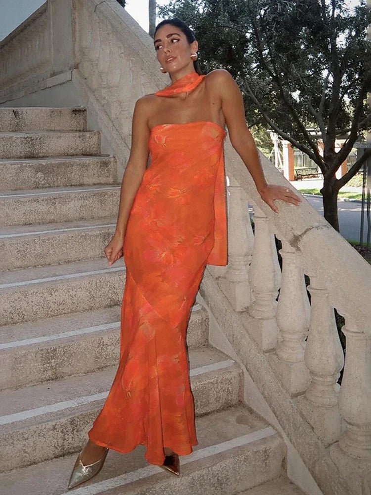 Rina trägerloses Mesh-Maxikleid