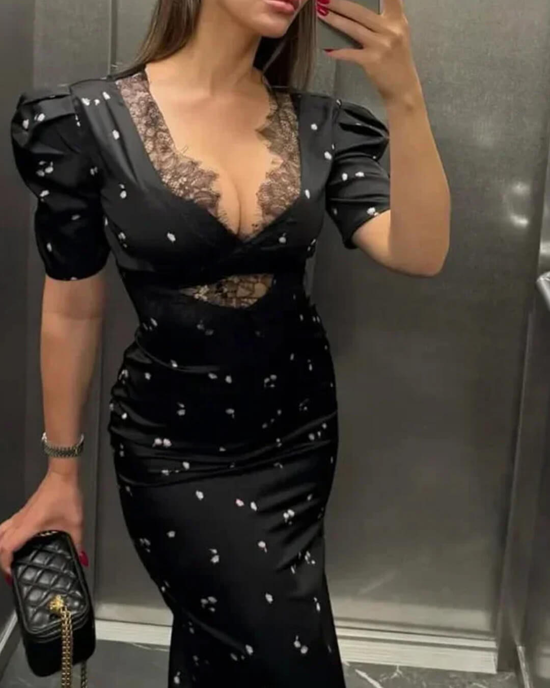 Celeste Puffärmel-Spitzenkleid