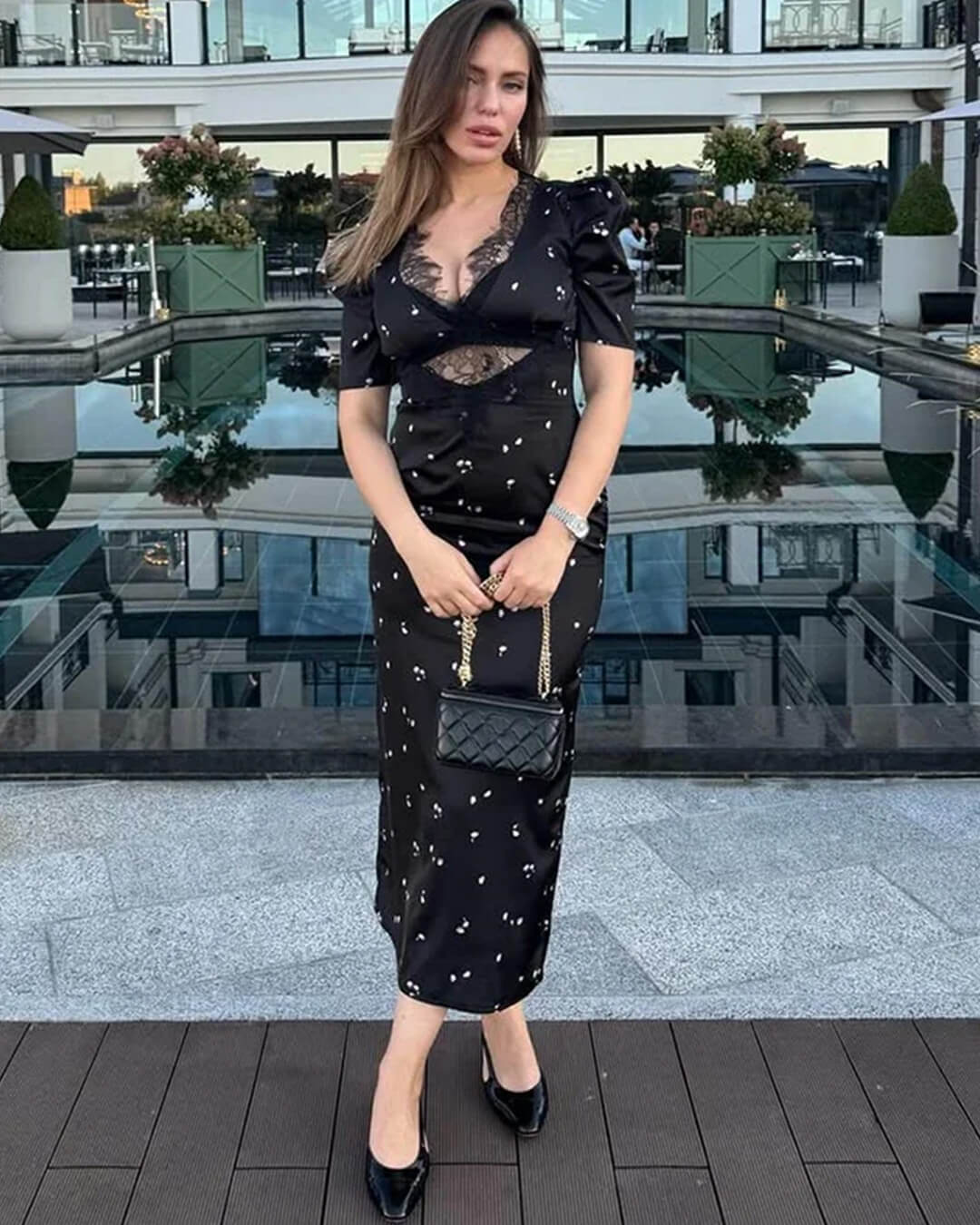 Celeste Puffärmel-Spitzenkleid