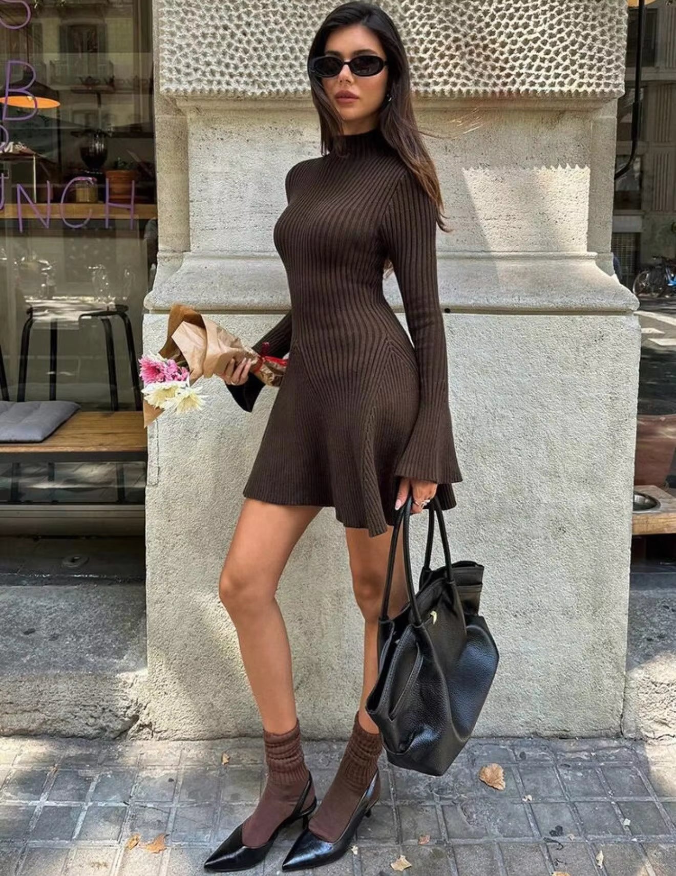 Anna Bell Strickkleid mit Ärmeln und Rippenstruktur