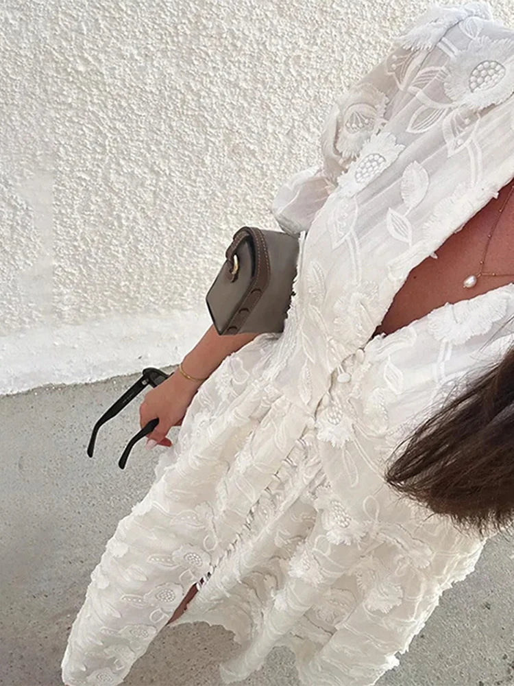 Teresa Embroidered Lace V-Neck Midi Dress
