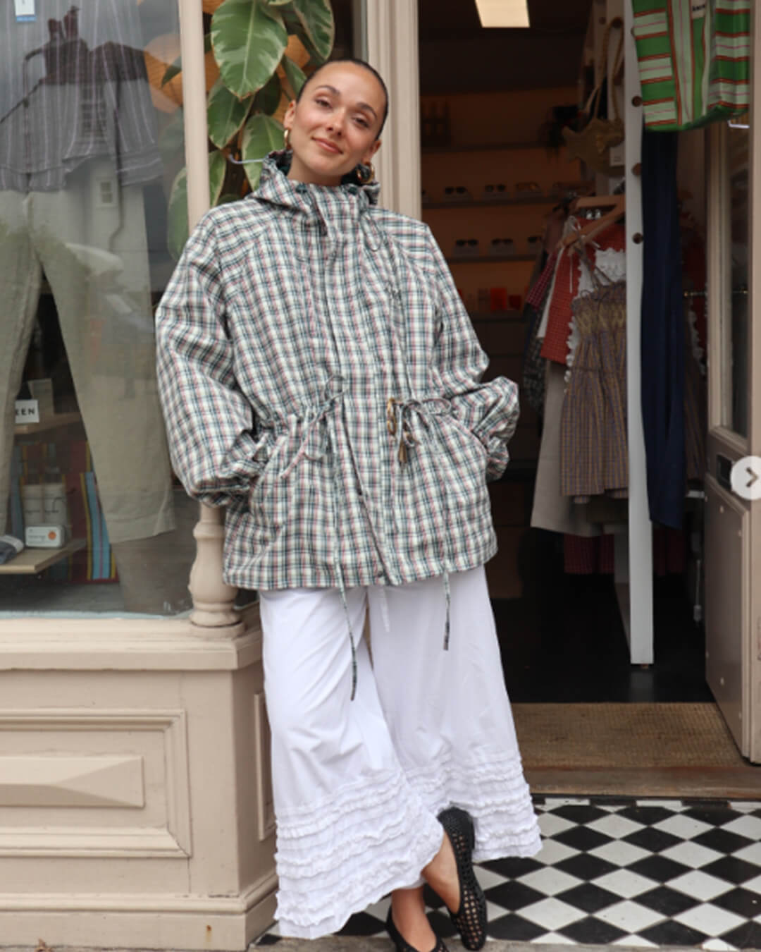 Gina Retro Karierte Kapuzenjacke