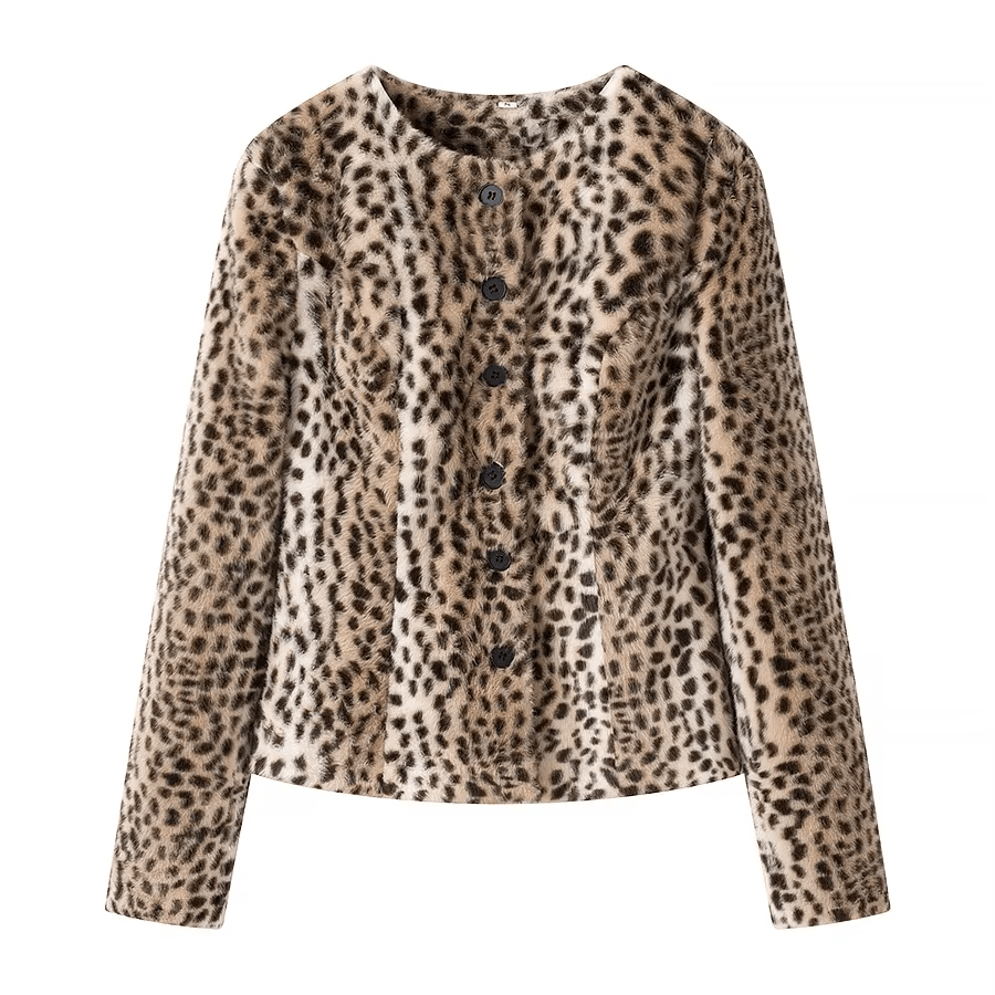 Katie Leoparden-Kunstfell Cropped Jacke