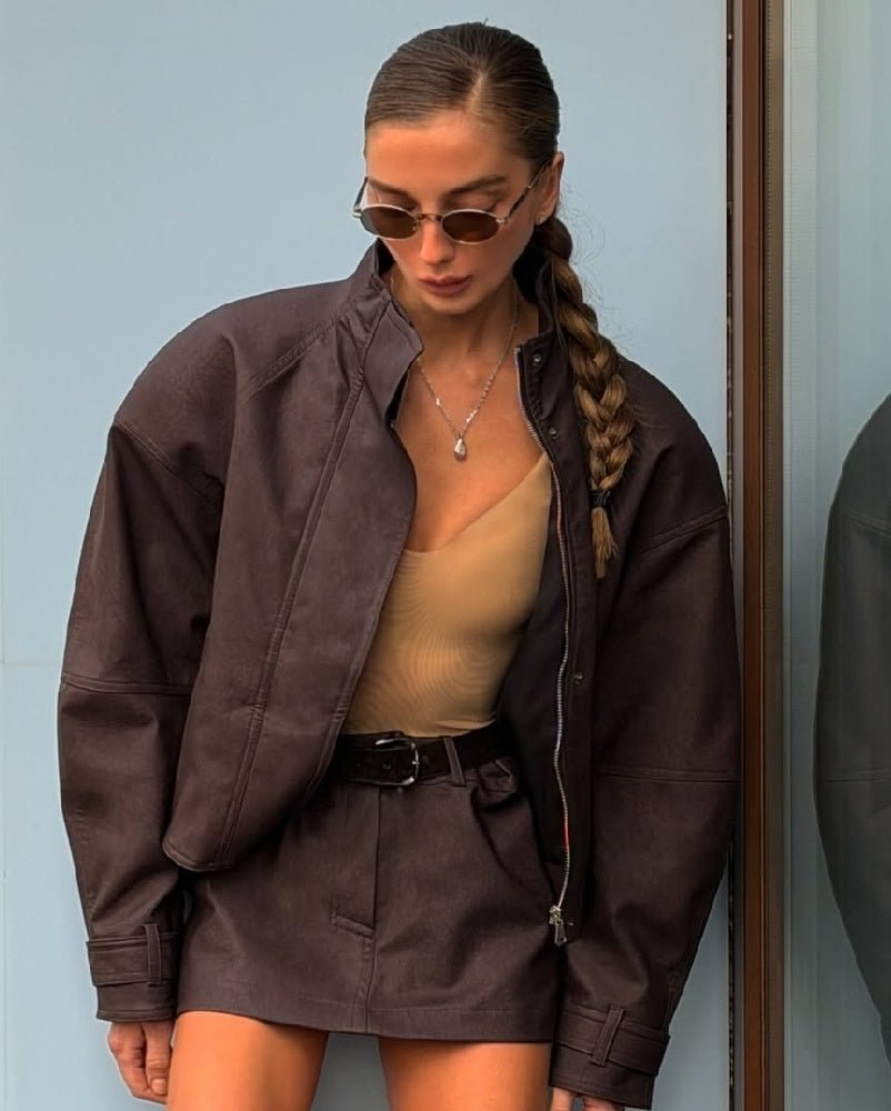 Emily Jacke aus Kunstveloursleder mit Reißverschluss