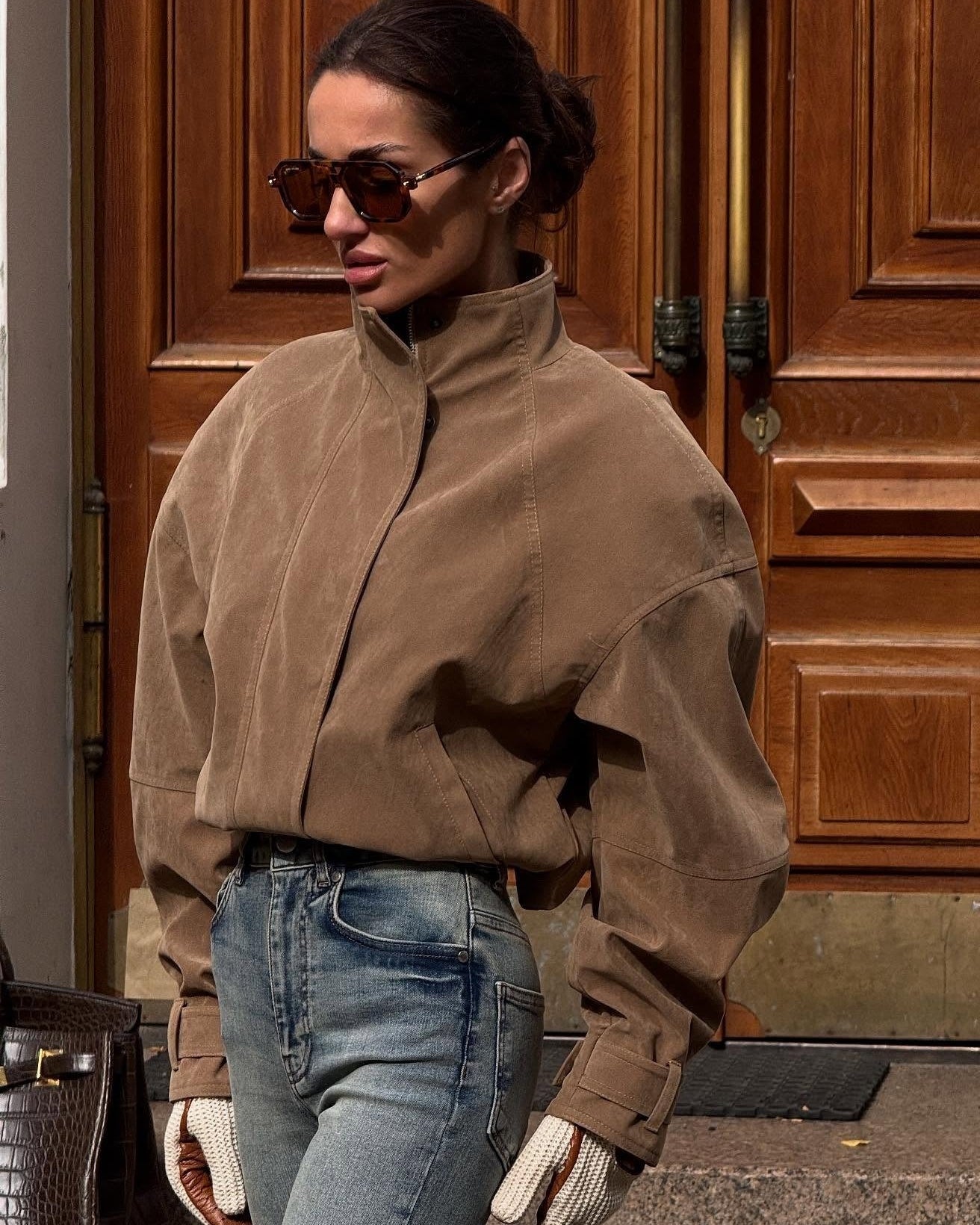 Emily Jacke aus Kunstveloursleder mit Reißverschluss