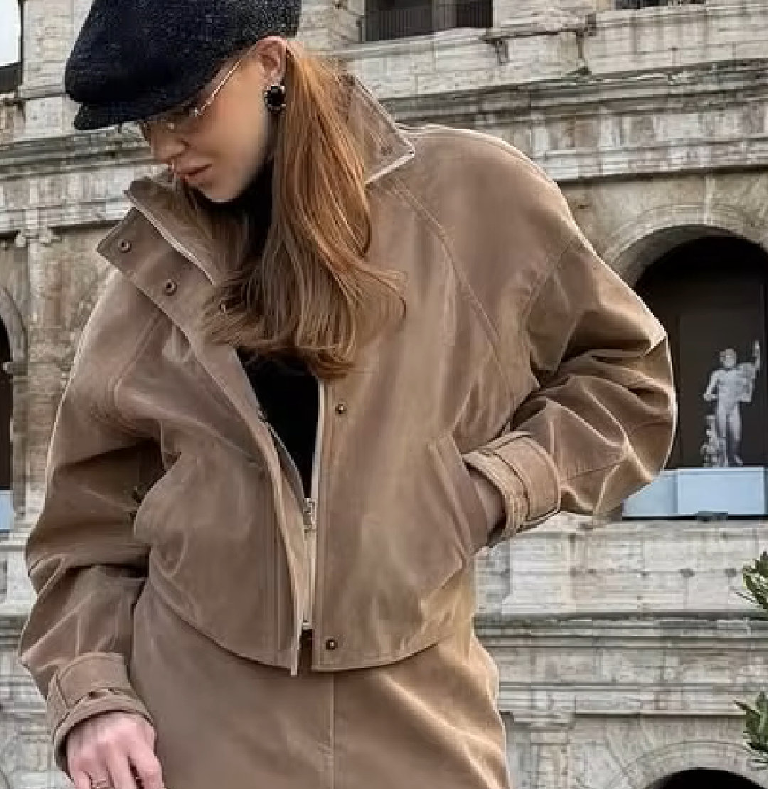 Emily Jacke aus Kunstveloursleder mit Reißverschluss